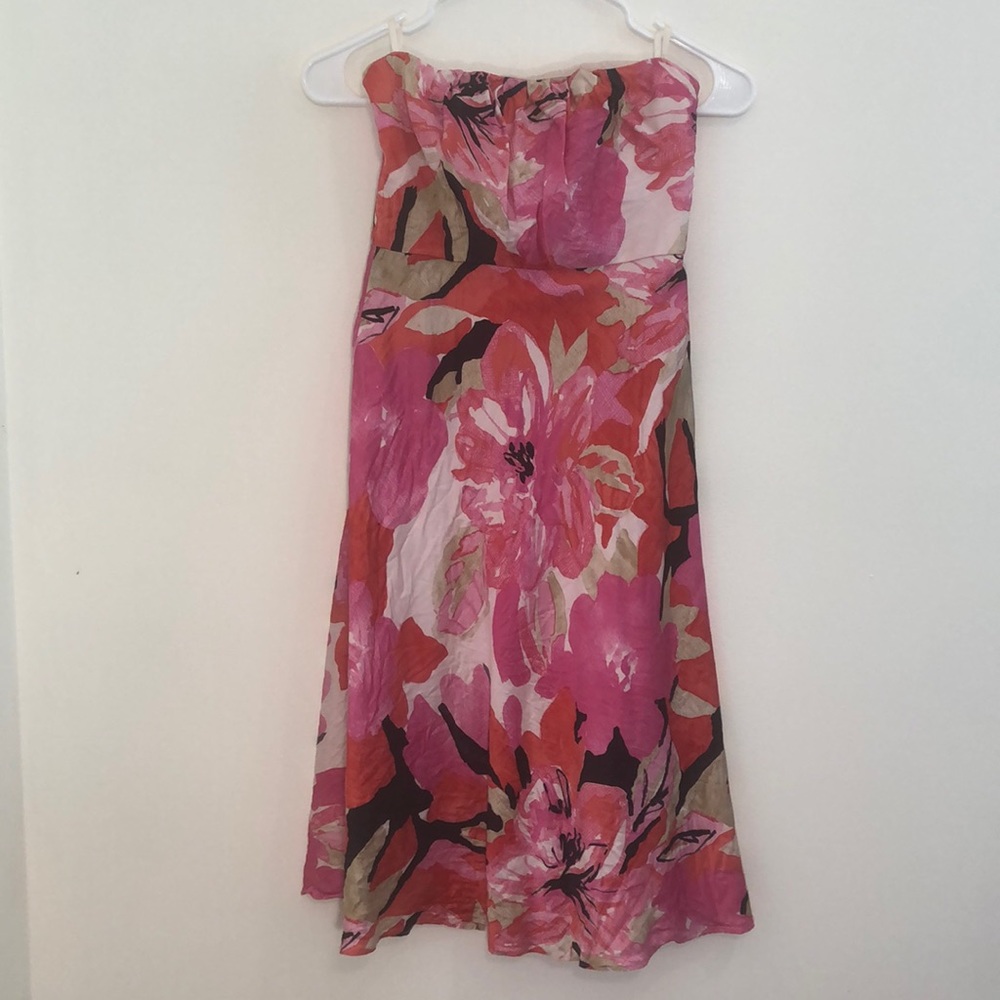 Banana Republic pink floral strapless midi dress